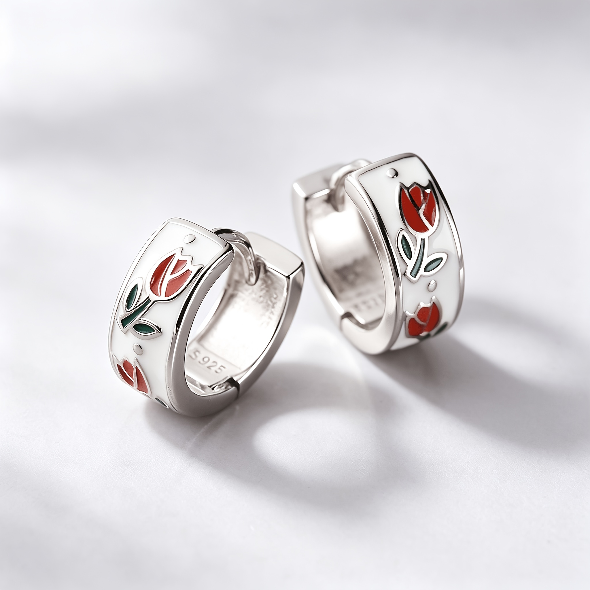 925 Silver Low-Allergy Pink Tulip Ear Studs, Gift for Mother's Day