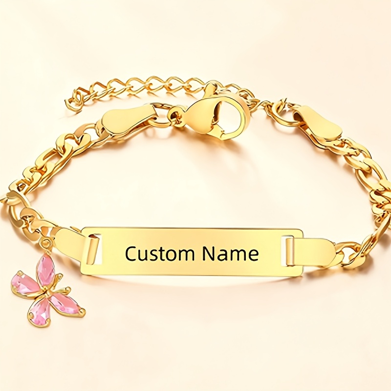 TEMU Custom Personalized Name Bracelet, Cute Teddy Bear Diy Birthday Gift, Lovely Jewelry, Stainless Steel Bracelet, Fun Secret Santa Gift, New Year