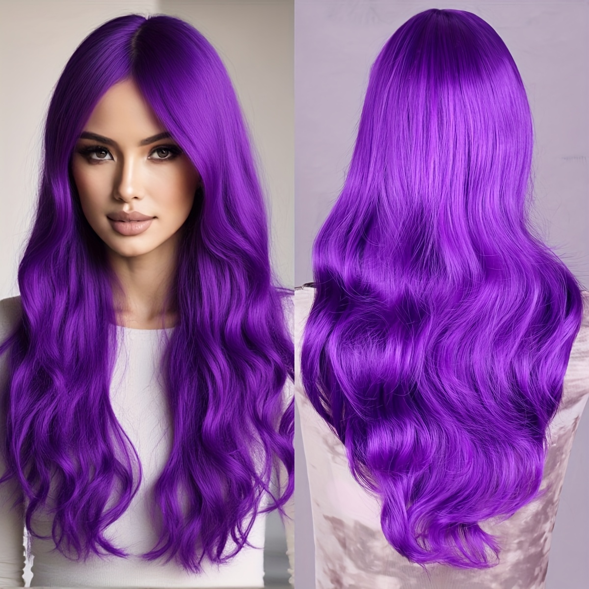 -inch Purple Curly Wig Is Suitable For Parties Or Halloween