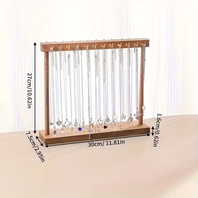 TEMU An Elegant Walnut Jewelry Storage Rack With 12 And 18 Hooks - Multifunctional, Floor Standing Display Stand For Necklaces, Bracelets, Earrings, And Accessories,