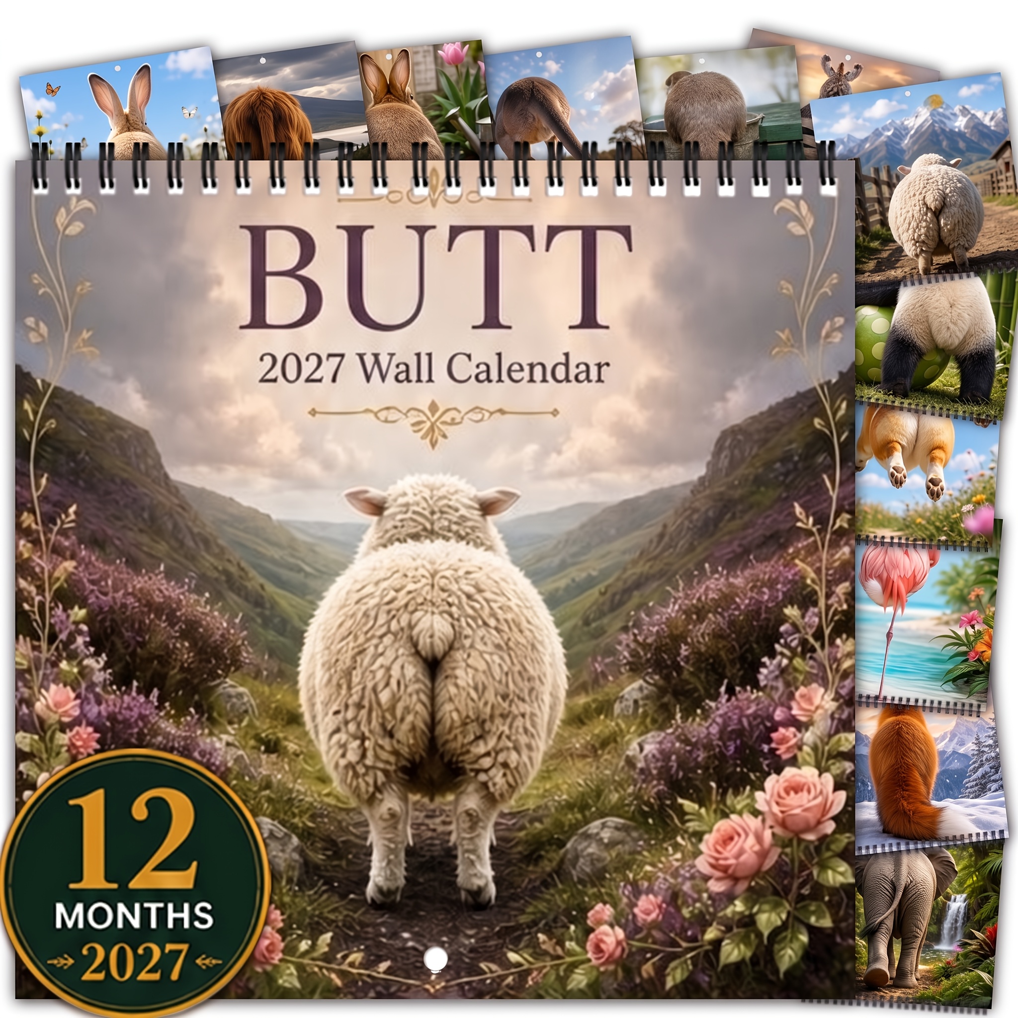 TEMU 1pc , 21.08 X 21.08cm Square 12 Months Fun Animal Calendar, With Double Coil Spiral Design, Large Writing Area