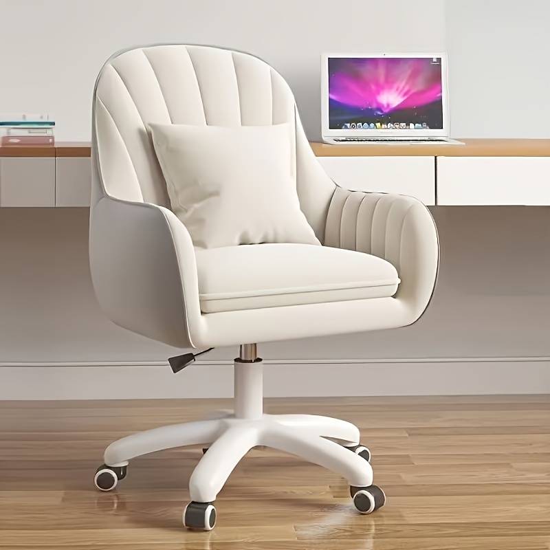 a modern   back computer task chair   in three styles an ergonomic office chair with height adjustment a soft padded backrest and front support suitable for home or workplace use in gray white or pink