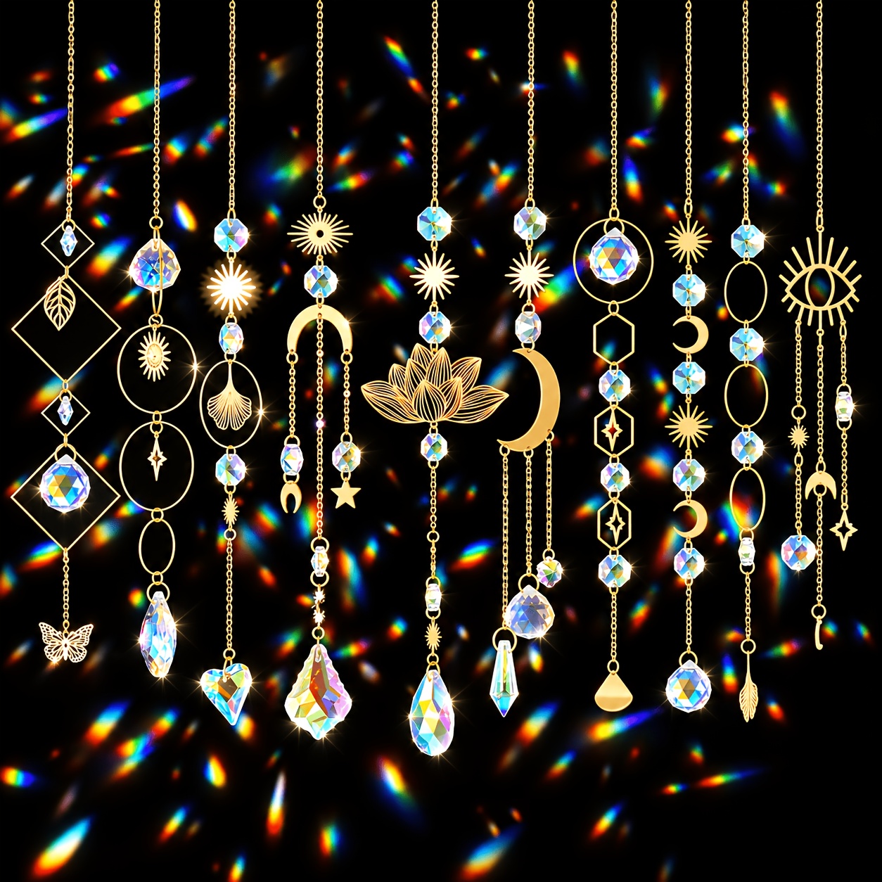 Image of Sun Catchers, 10pcs Crystal Suncatcher Prism Hanging Kit With Chain Crystals Balls Pendants Ornaments For Indoor Window Outdoor Garden Backyard Patio Car Mirror Christmas Tree Decor