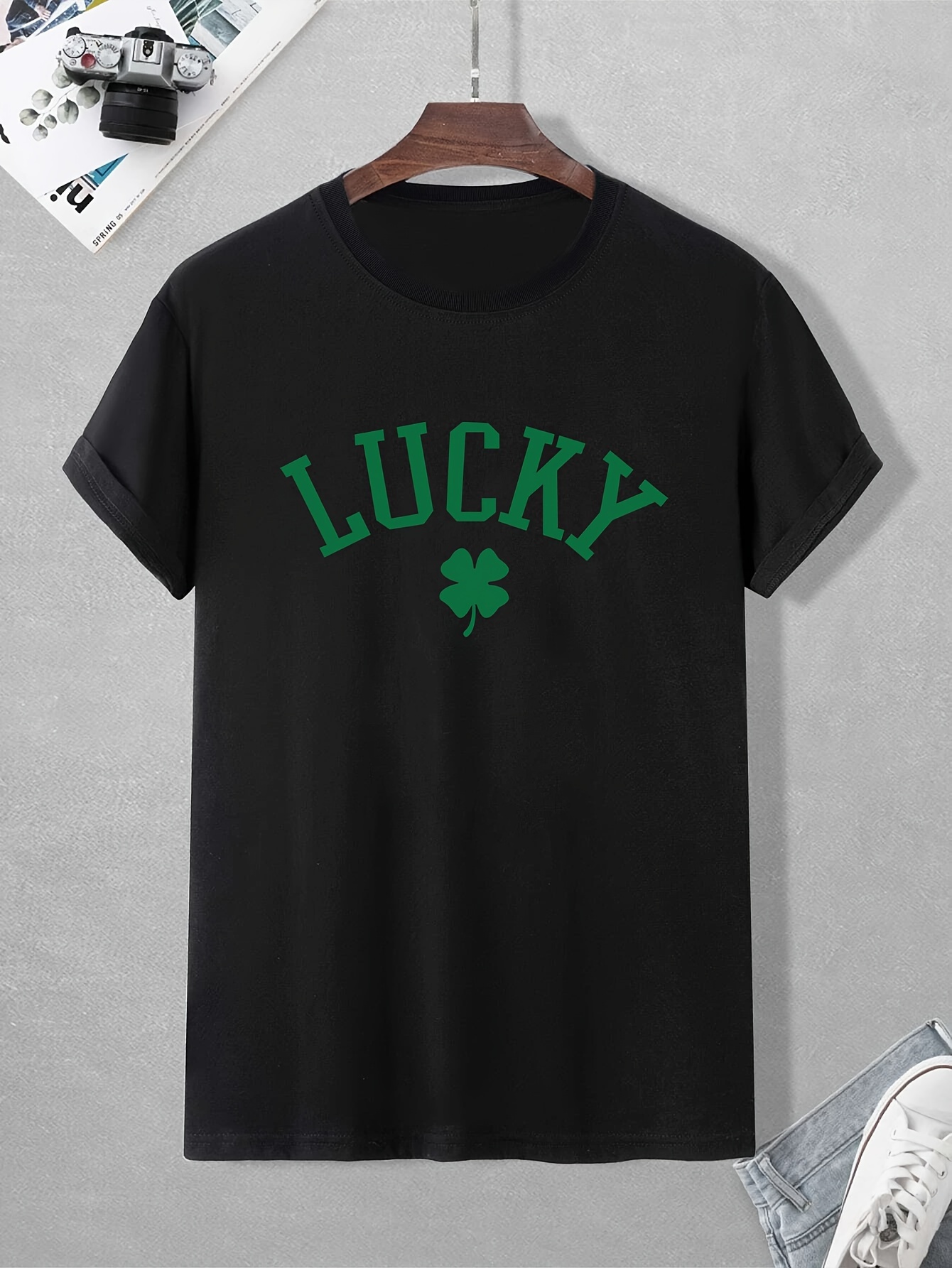 Plus Size Lucky Clover Graphic Print Mens Crew Neck Short Temu Ireland