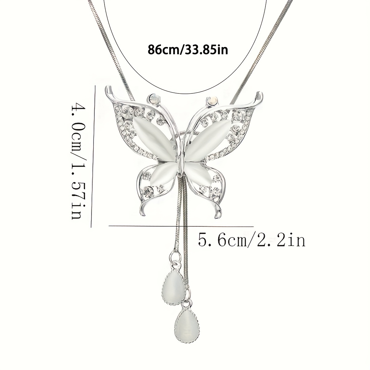 Y Necklace with Butterfly Pendant & Rhinestones