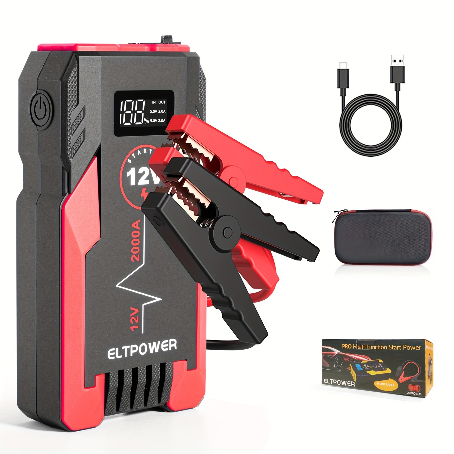 

Eltpower 20000mah Car Battery Jump Starter For Up To 9l Gas 7l , 2000a Auto Car Jump Starter With Led And Usb Quick Charge 3.0