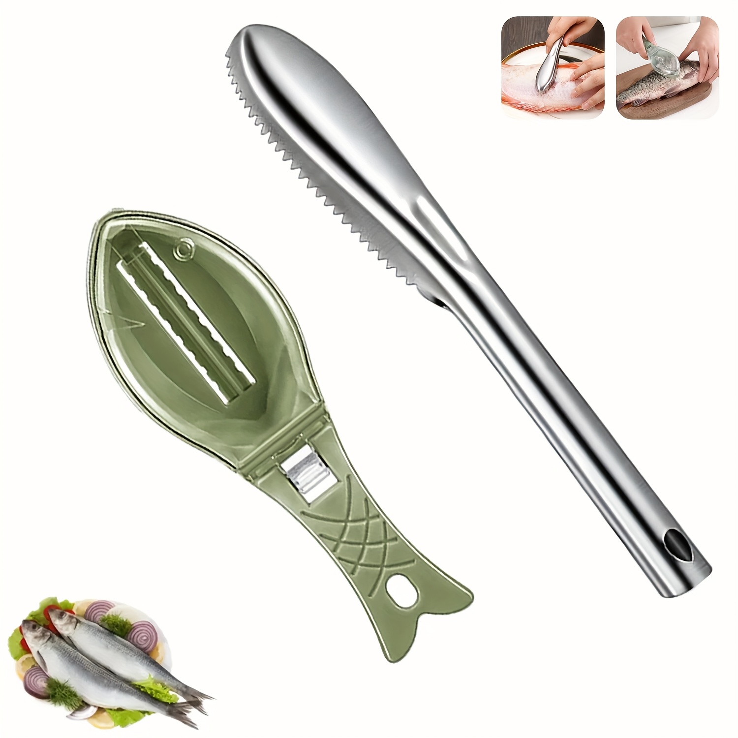Juego de 3 cepillos de acero inoxidable para quitar escamas de pescado, una herramienta versátil para mariscos que facilita el proceso