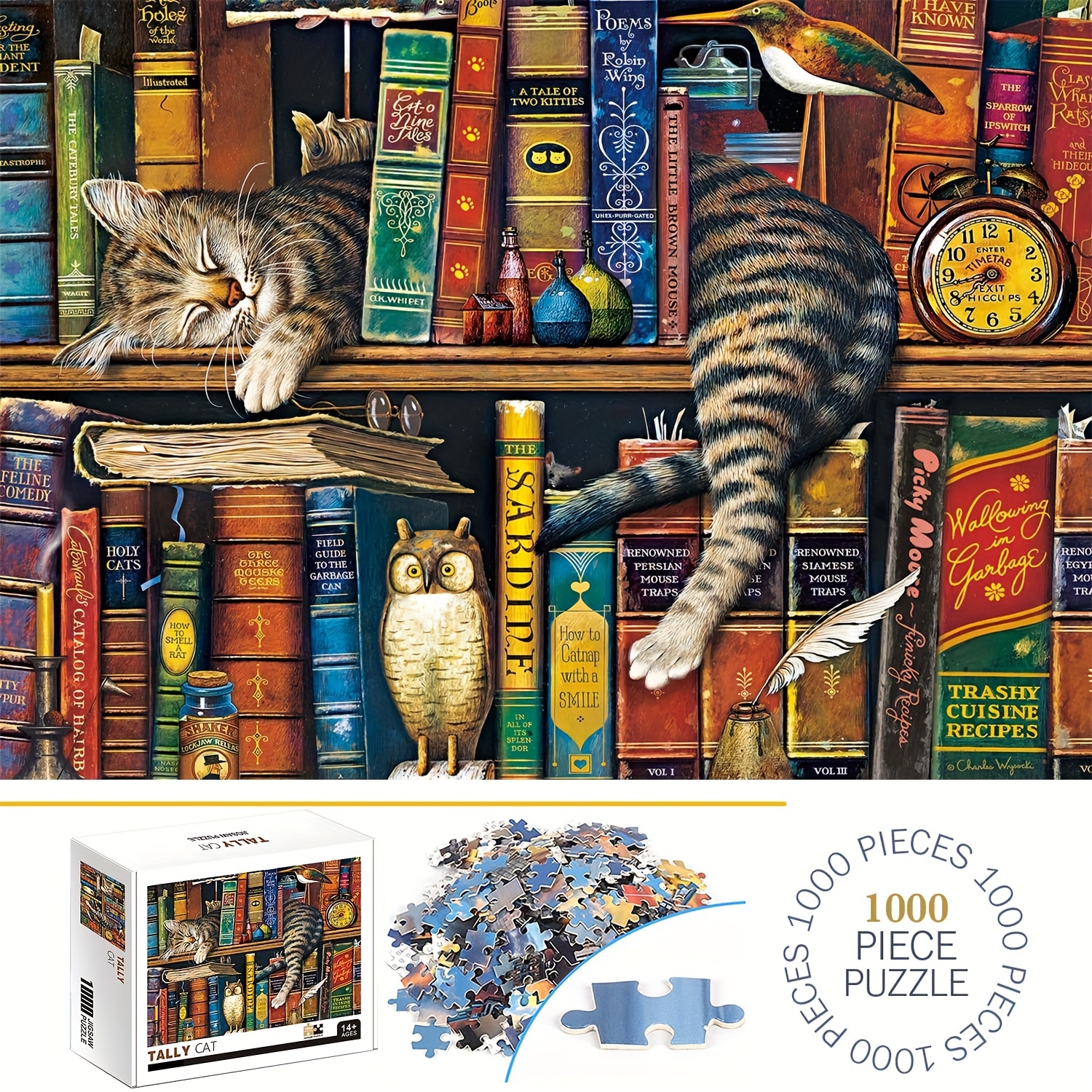 

1000pcs Tally Cat Puzzle, Thick And Durable Seamless For Adults Fun Family Challenging Puzzle For Birthday, Christmas, Halloween, Thanksgiving, Easter