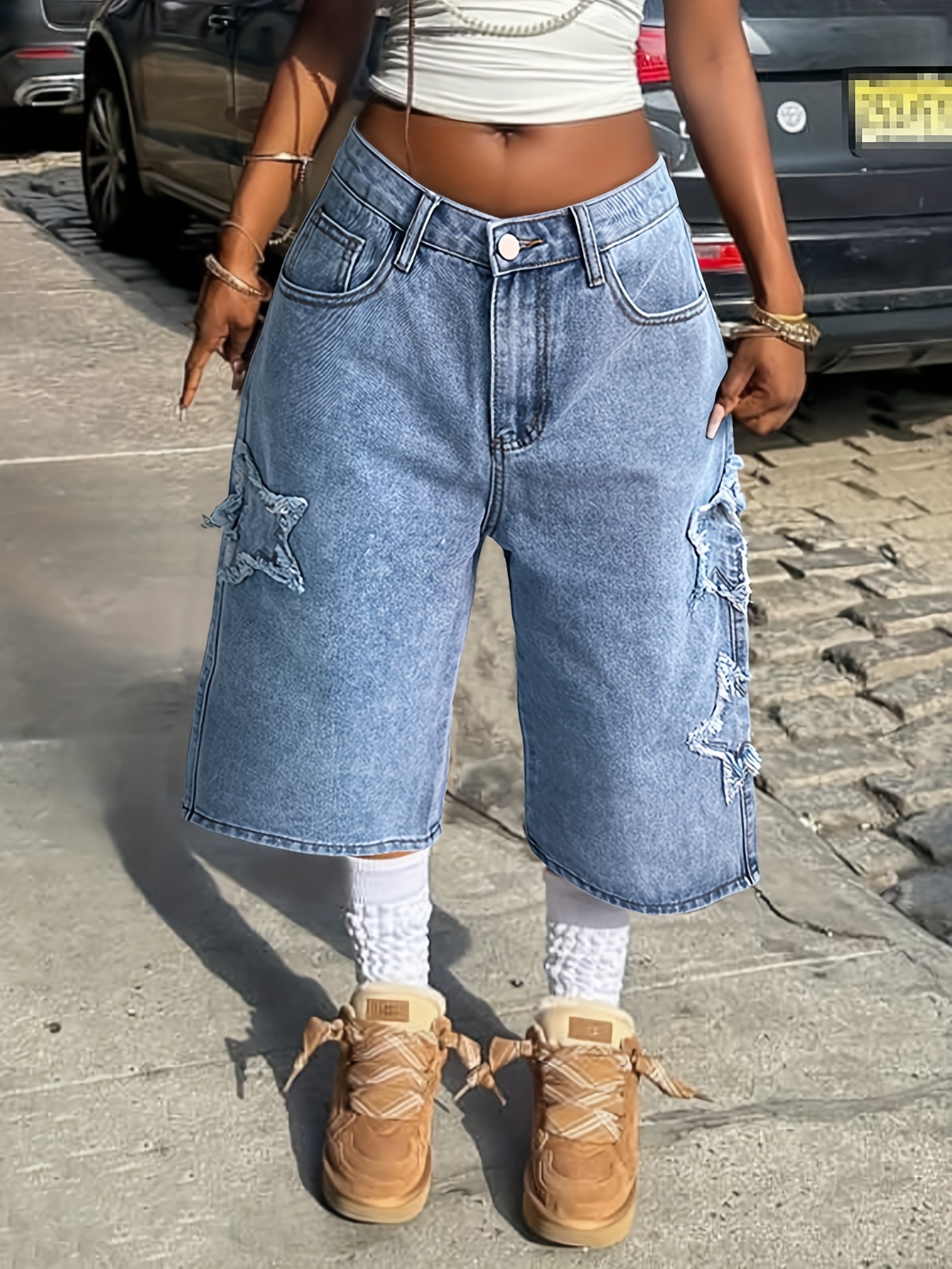 25aw star embroidered loose bermuda shorts - Temu Canada