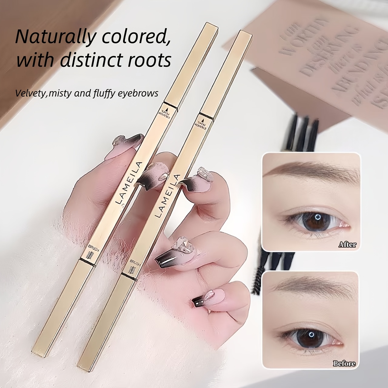 single piece dual ended brush tip small   eyebrow pencil waterproof and sweatproof long lasting and durable     eyebrow shape suitable for makeup beginners 2 in 1 ultra fine triangular eyebrow pencil for   a wild