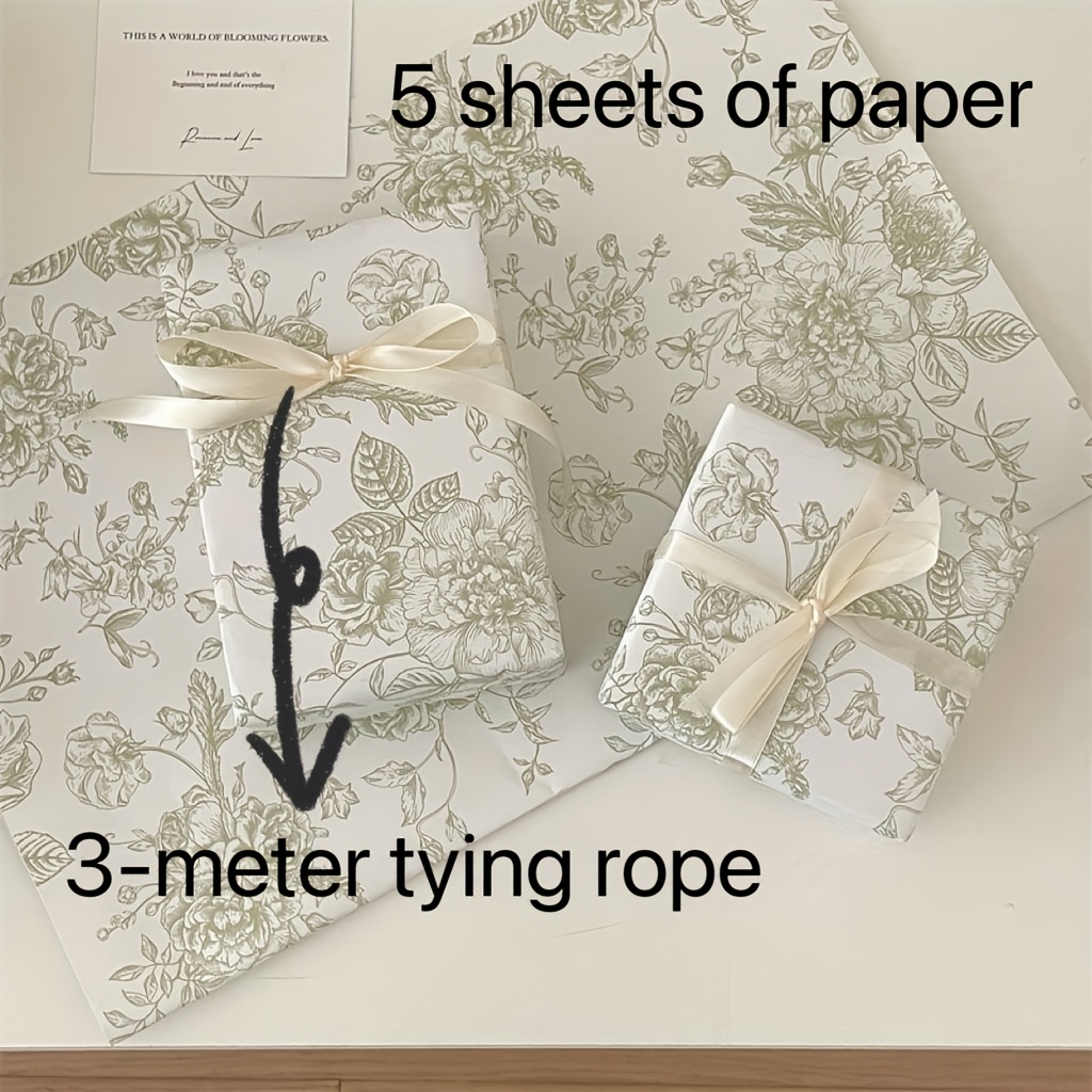Vintage Green Floral Pattern Gift Wrapping Paper, Premium Birthday Gift Wrap For Special
