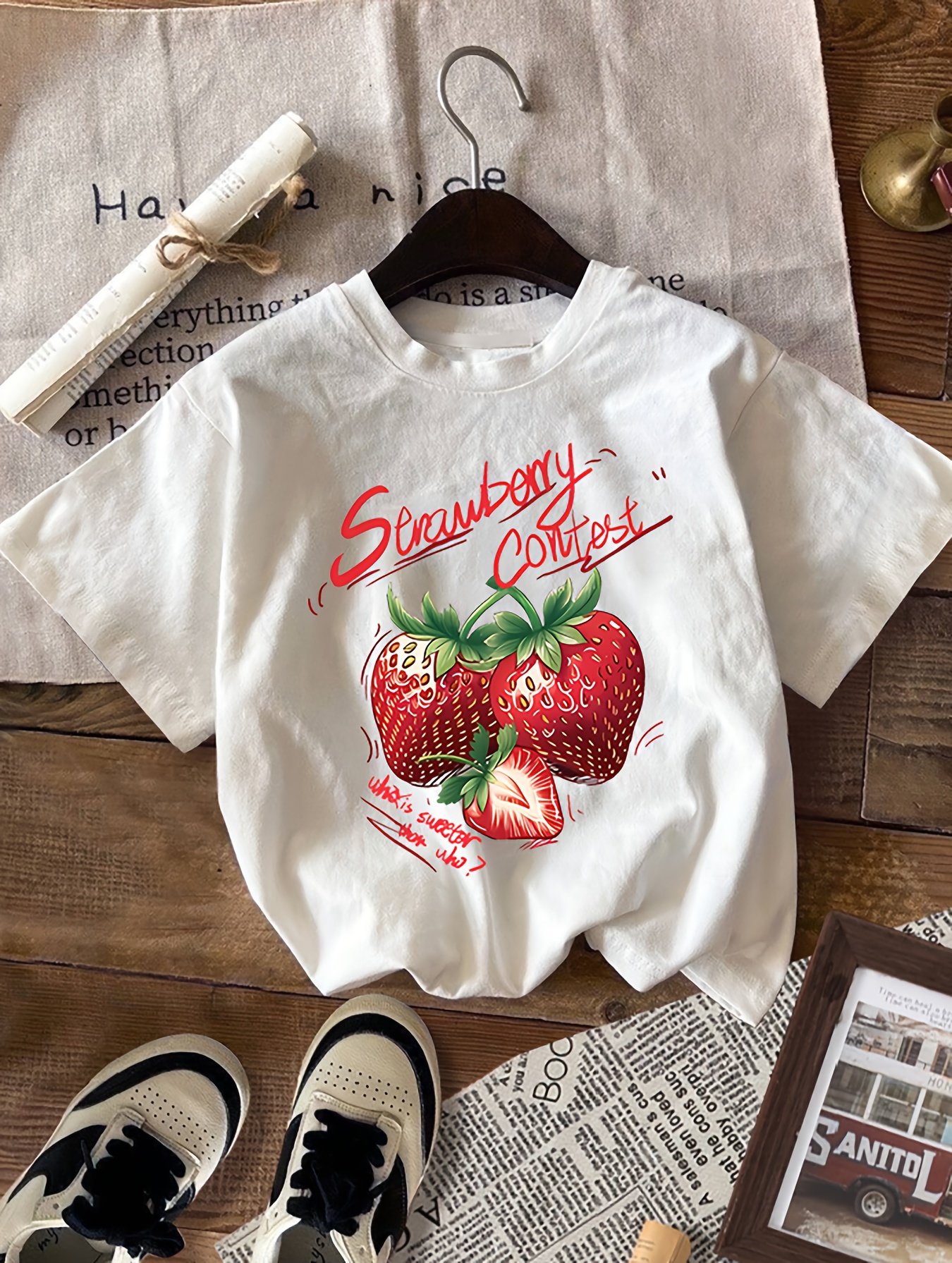 Ropa Casual Ropa De Chica Fresa Camiseta Fresa Estampada Manga