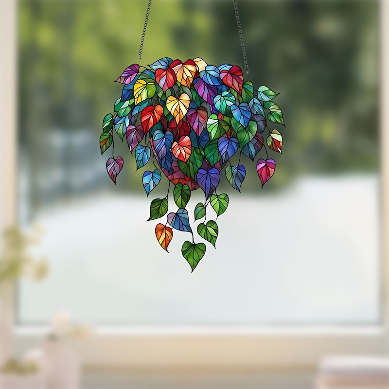 

1pc Bohemian Style Stained Acrylic Ivy Suncatcher - 7.48" X 8.66" Plastic Window Hanging Decor, Ideal For Home Office Patio Garden Yard, Perfect Housewarming Gift For Plant Lovers, Patio Decor