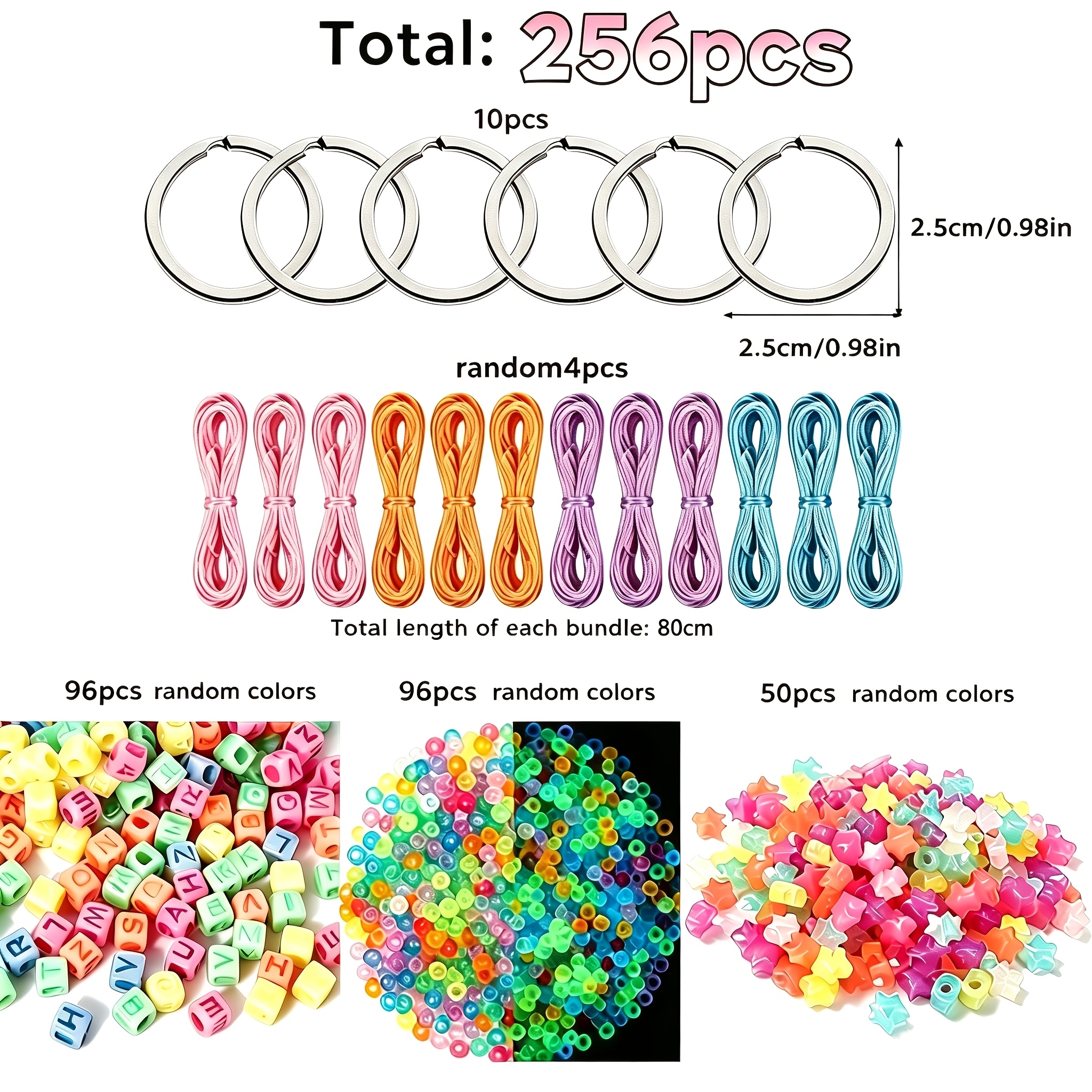 TEMU Set de llaveros con cuentas de 256 piezas para y verano, , aleatorio, , aleatorias, cuentas de estrellas, cuentas de pony, material para hacer