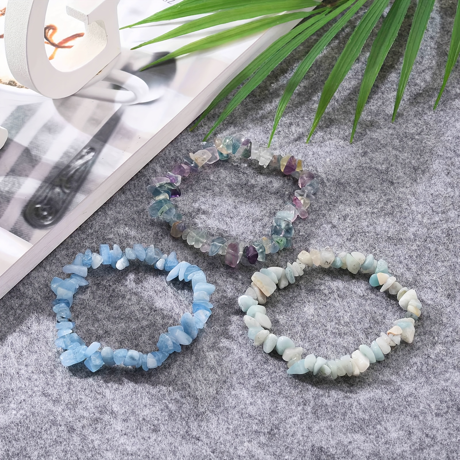 5 Set Natural Mixed Stone Stretch Bracelets, Stackable
