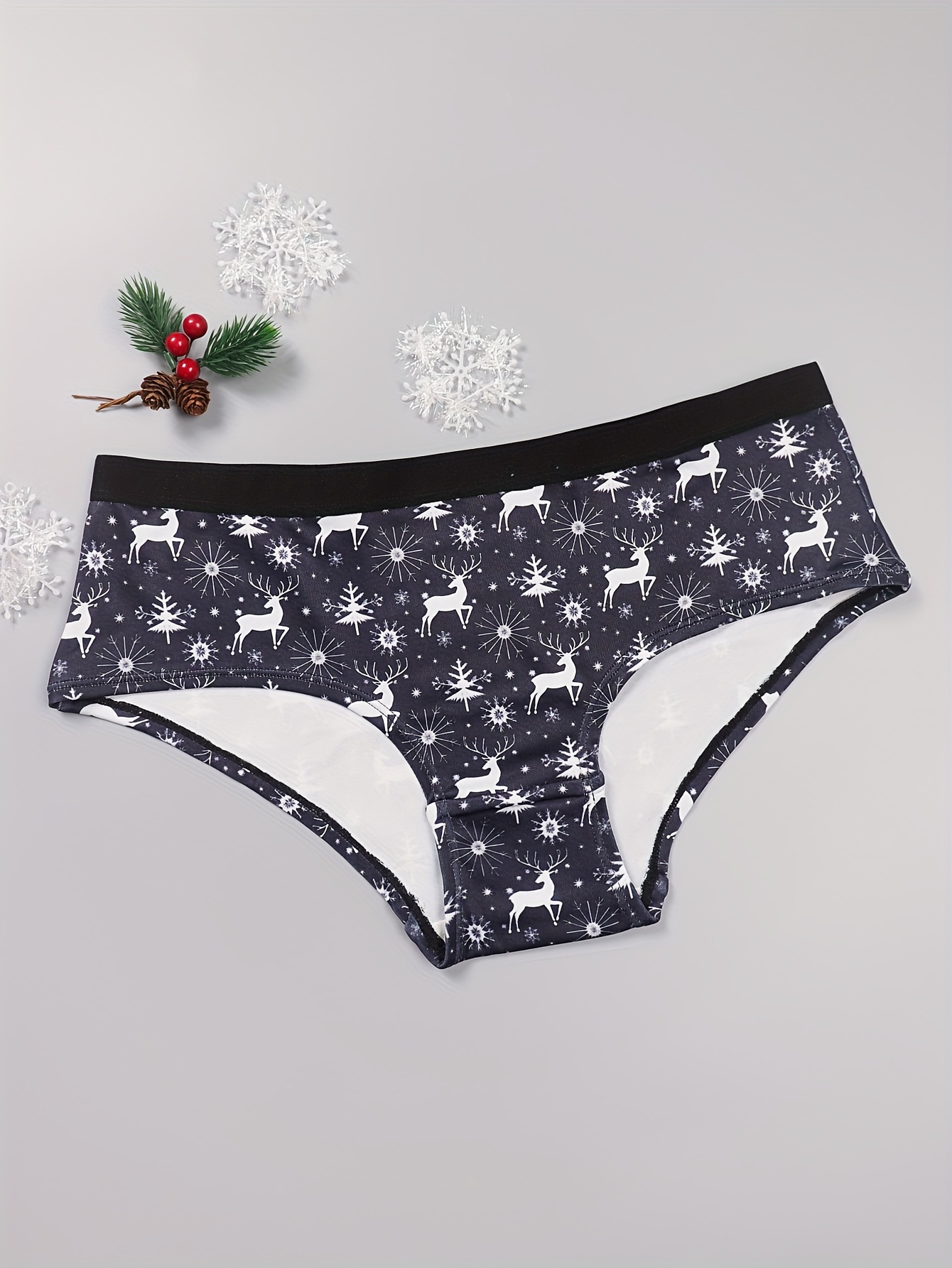 Elk Gnomes Gingerbread Man Print Panties Breathable Comfy Temu