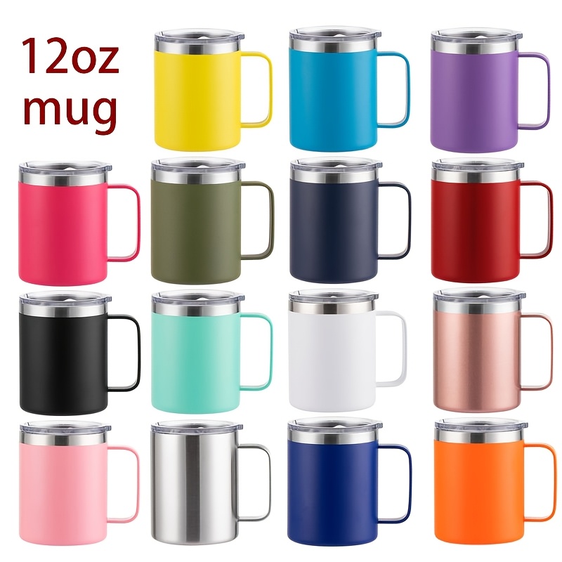 1pc 12oz 단열 스테인리스 스틸 텀블러, 손잡이 및 뚜껑 포함, 이중벽 진공 머그잔, 휴대용 넓은 입구 여행용 컵, bpa 프리, 재사용 가능, 튼튼함 - 야외 캠핑, 하이킹, 사무실에 적합 - 크리스마스, 추수감사절, 아버지의 날 및 어머니의 날 선물에 이상적