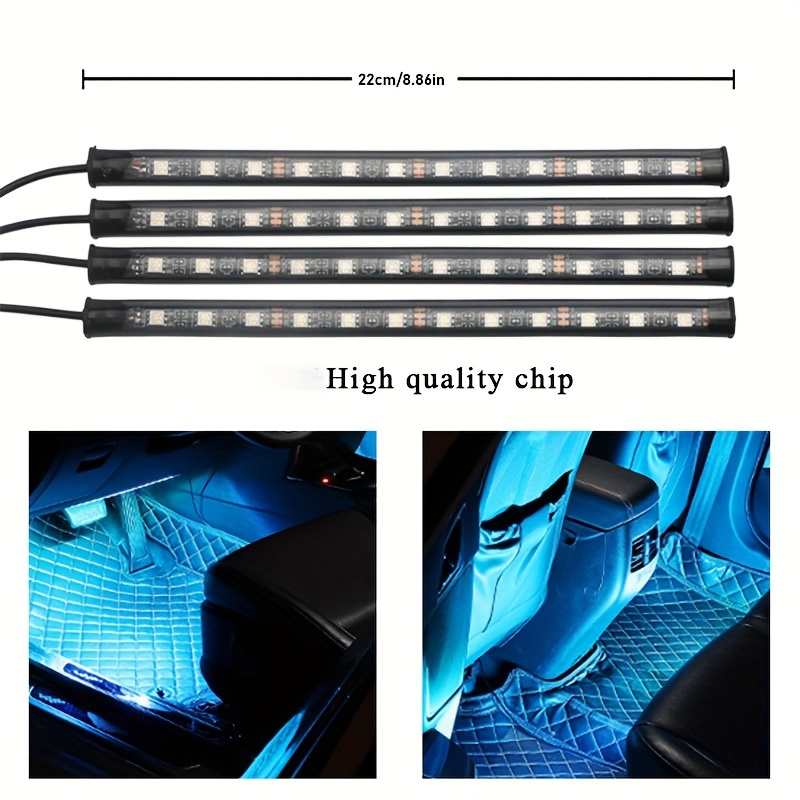 TEMU Set Of 4 Colorful Led Interior Lights For - Usb-powered Neon Accent Lighting, Color-adjustable , Music Synchronization, And Improved Atmosphere