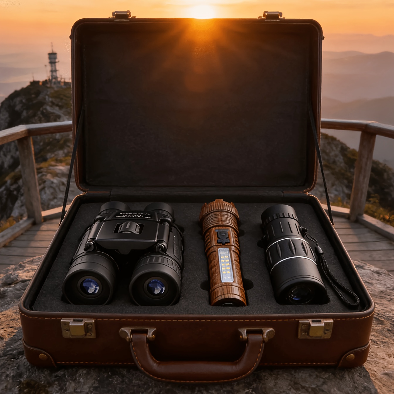 TEMU 3pcs Binoculars And Newly Flashlight Set, Premium Outdoor Set For Outdoor Lovers, Hunters, Campers, And Travelers, Folding Binoculars For