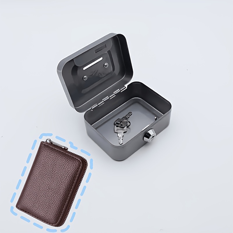 TEMU 2pcs Cash Box With Lock And Key And Rfid Blocking Card Holder Set, Portable Box Safe With Handle, Zipper Card Wallet For Home , Secure Storage