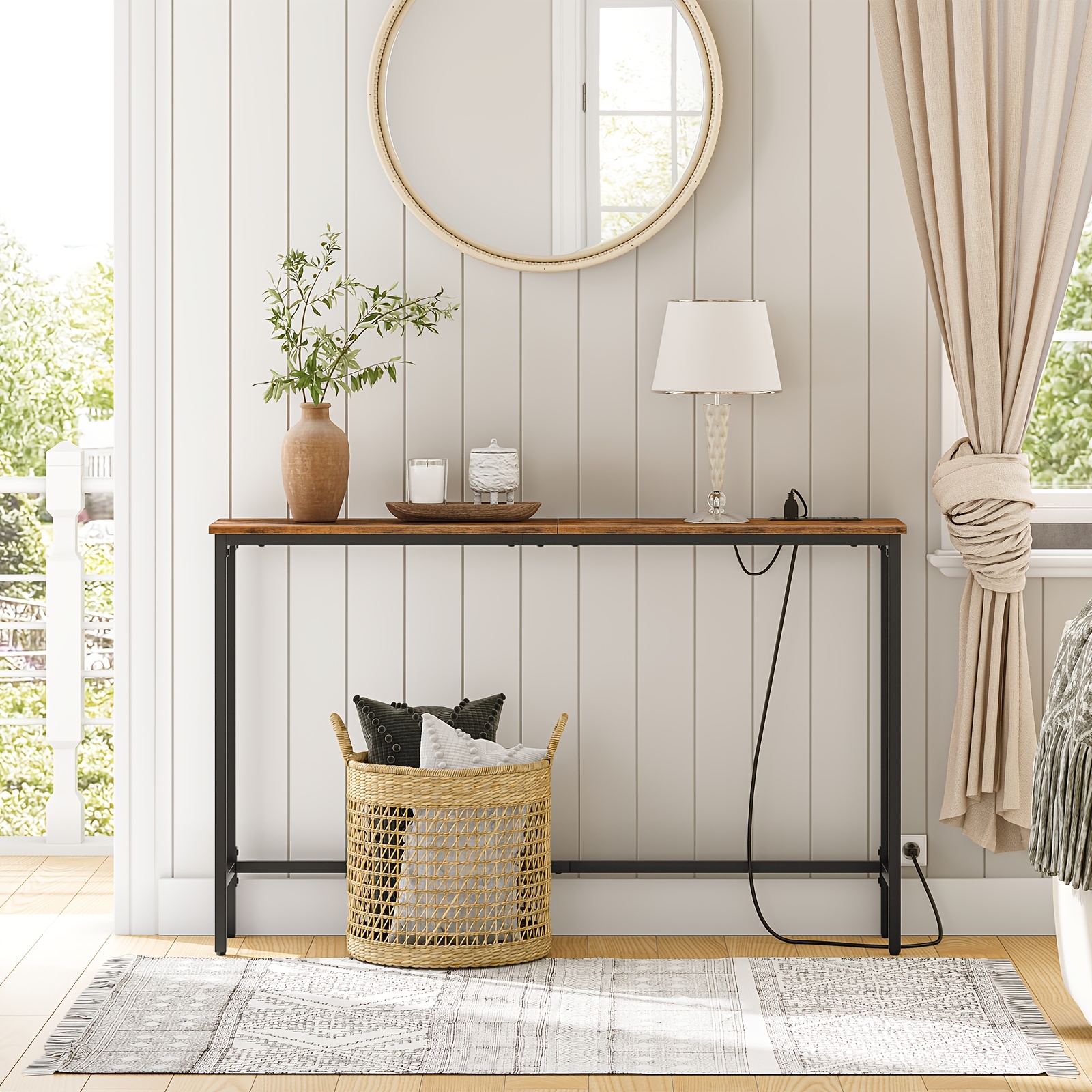 Entryway Table Small Console Table With Charging Station Space Entry Table With Outlets And Usb Ports For Living Room Small Spaces Brown