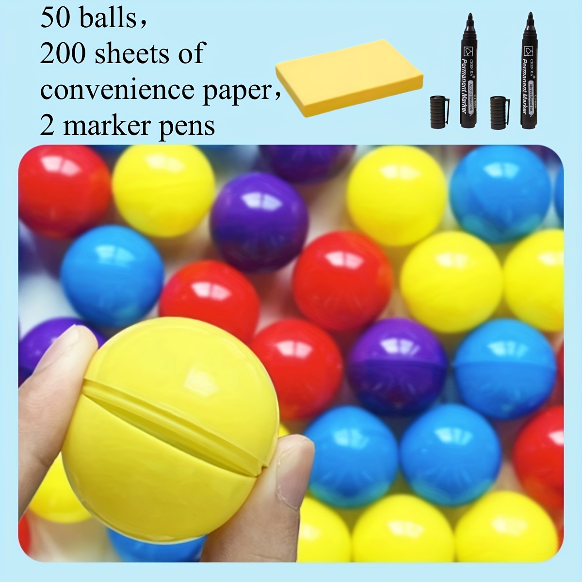 Balls & Boxes Sold Separately 50 Balls+200pcs Sticky Notes+2marker, Box Square Ball Game Box Multifunctional Storage Card Bonus Draw Box For Business Annual Meeting Fundraising Supplies