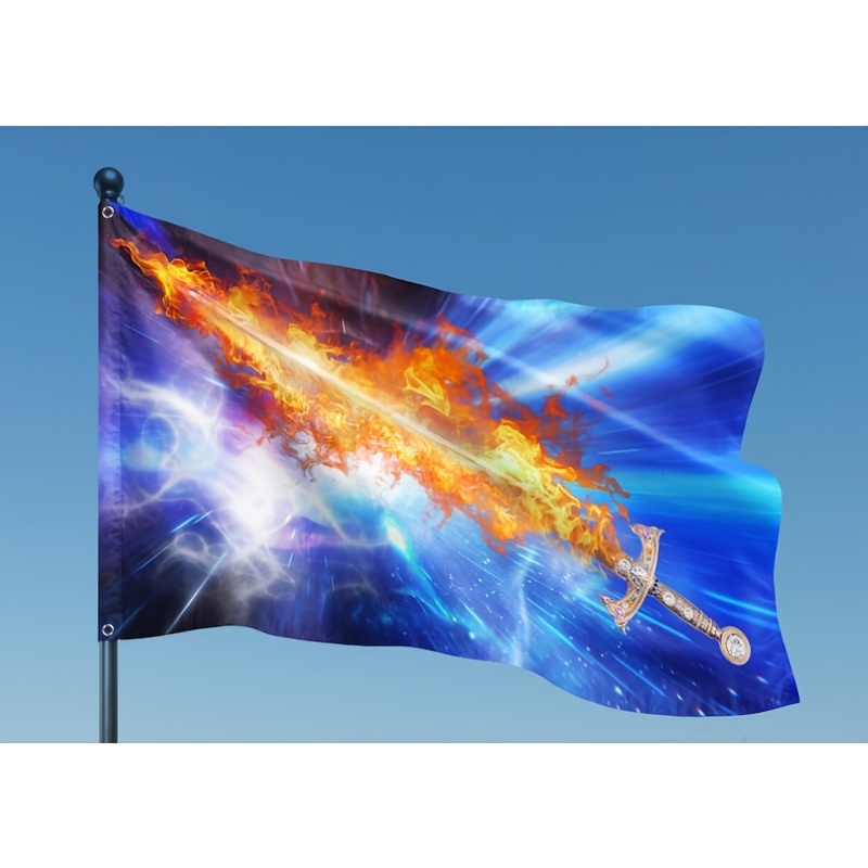 TEMU 1pc Flaming Sword Flag: Christian Worship Banner, Art With Random Eyelet Colors, Multiple Sizes, Ideal For Indoor/outdoor Decoration, No