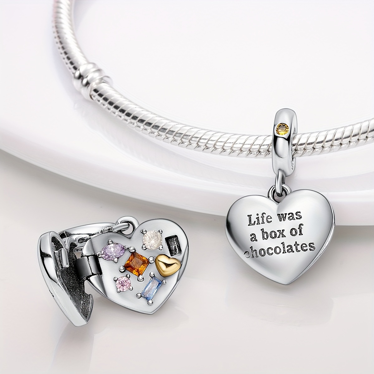 925 Sterling Silver Chocolate Box Charm Pendant