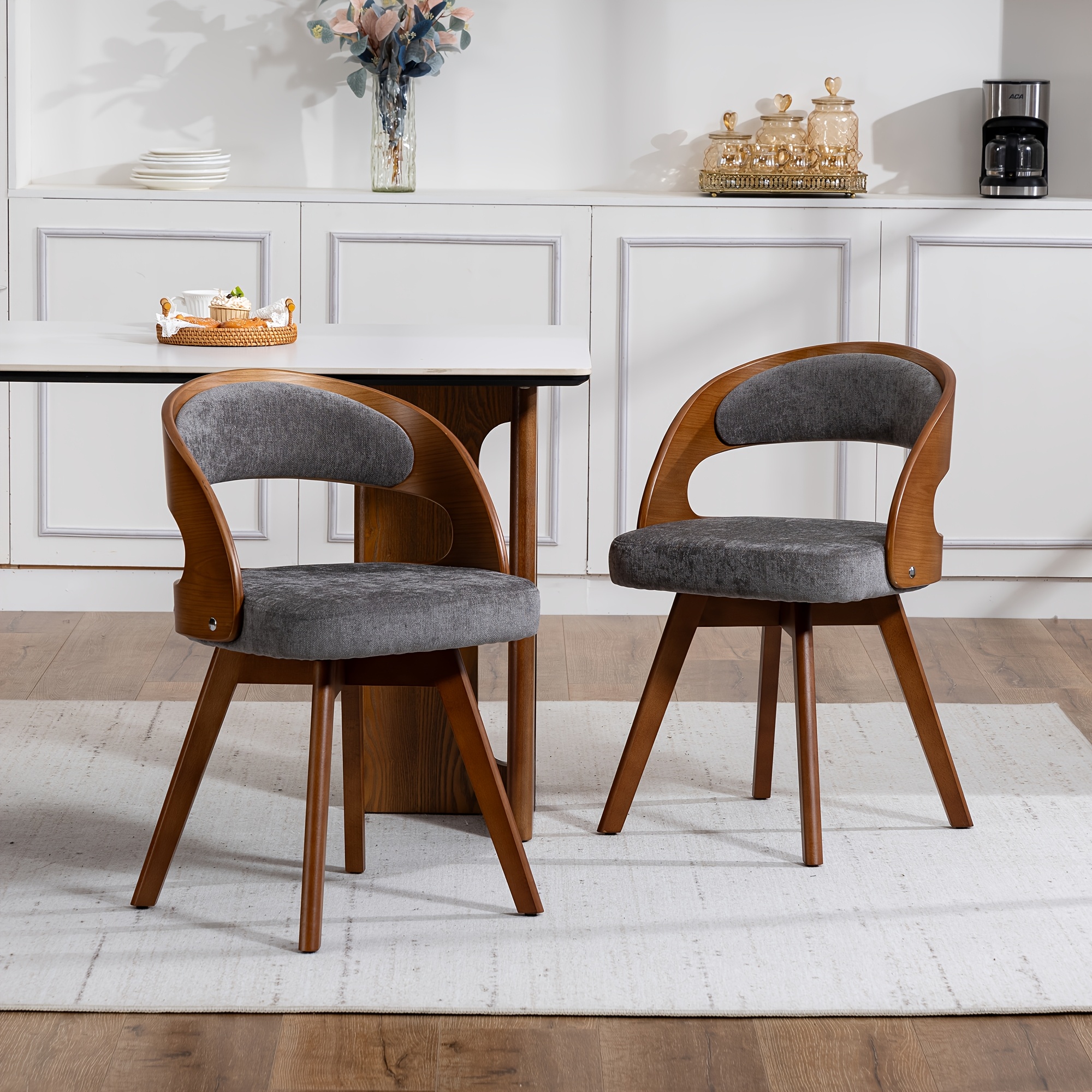 Image of Modern Dining Chairs, 360-degree Swivel Linen Dining Chairs, Set Of Two, Easy To Clean And Assemble, Suitable For Kitchens And , With A Weight Capacity Of 150 Kg