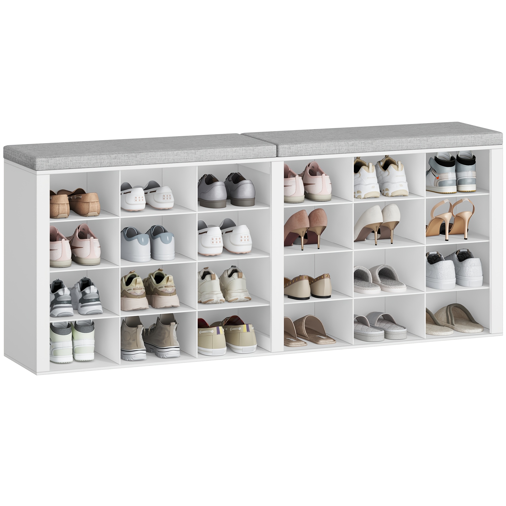 Cushioned Shoe Storage Bench, 24-cube Entryway Storage Bench, 9.5-inch (. 24.1cm) Widened Storage Cabinet, Long Cubic Shelf For Living Room, Bedroom, And Entryway, White.