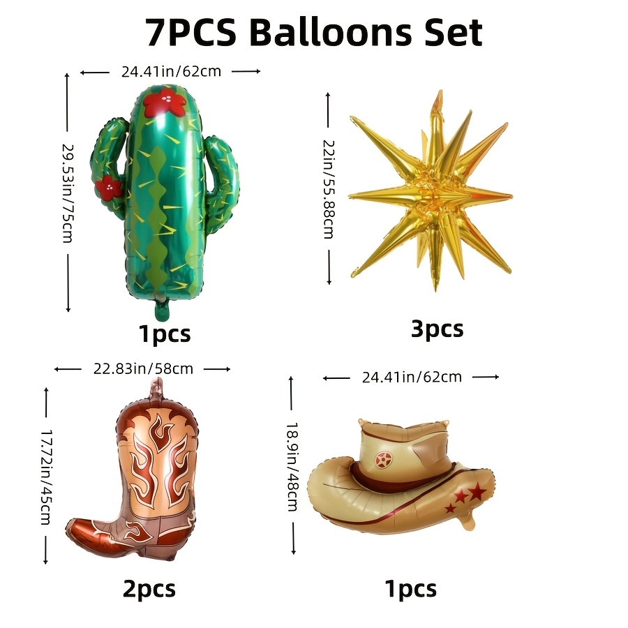 Image of 7pcs Party Balloons, Western-themed Foil Balloons, Cactus Cowboy Boots And Cowboy Hat-shaped Foil Balloons, For Birthday Parties, Single Parties, And Western-themed Decoration Events.