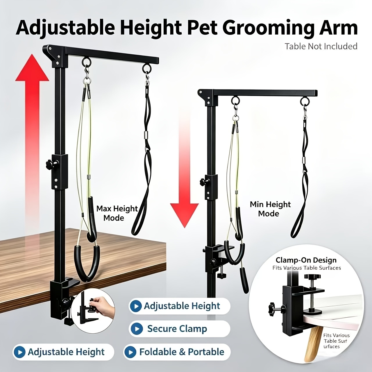 TEMU Pet Grooming Arm Adjustable Height Clamp-on Pet Grooming Loop Holder For Table Foldable Space- Dog Grooming Restraint For Home Pet Grooming Nail
