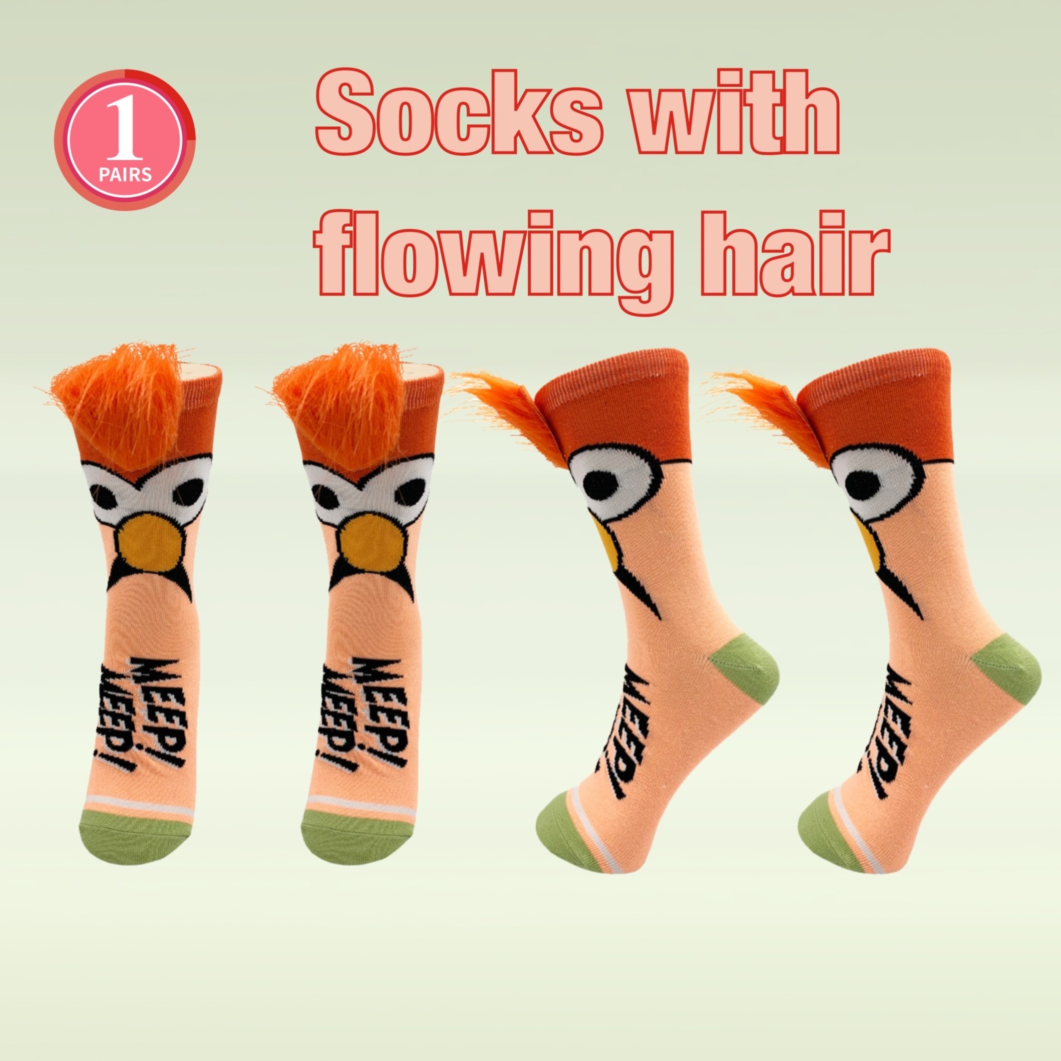 

1 Pair Unisex Crew Socks With Flowing Hair, 97% Polyester 3% Spandex, Hand Wash Only, Knit Fabric, Seasonal Comedy Effect Long Socks