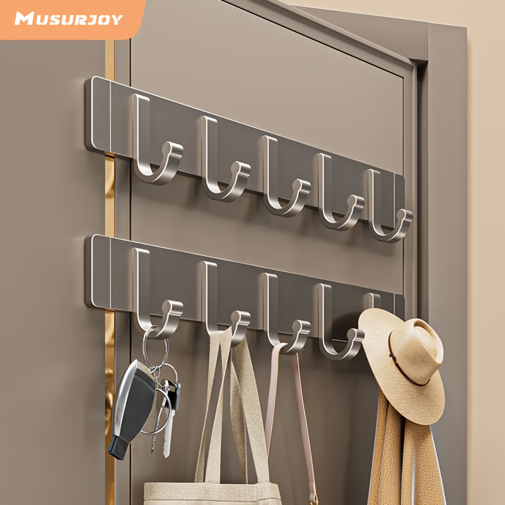 

Musurjoy Modern Wall Mount Towel Rack With Removable Hooks - No Drill Door Back Coat Hanger, Strong Adhesive Entryway Rack, , Multiple Sizes