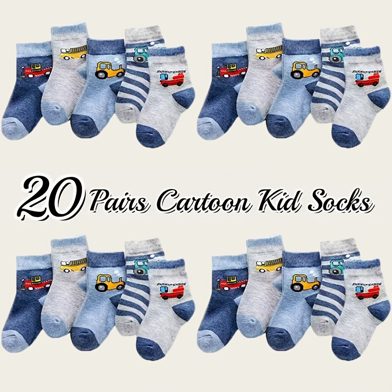 Image of 20 Pack Car-themed Mid-calf Socks Suitable For 0-12 Years, Soft Breathable Kids Socks With Car Patterns, Durable For Sports & Casual Attire - Ideal Gift (20 Socks)