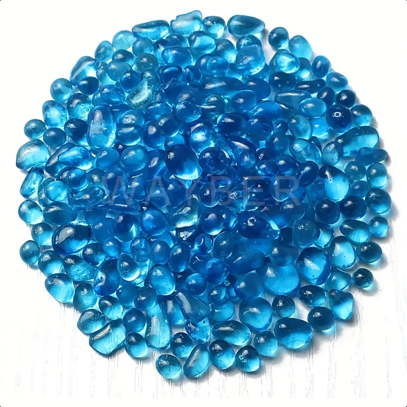 E-shop Kleine blaue Glassteine für Aquarien, erhältlich in den Größen 50G, 100G und 200G. Diese unregelmäßigen Edelsteinperlen sind zum Dekorieren von