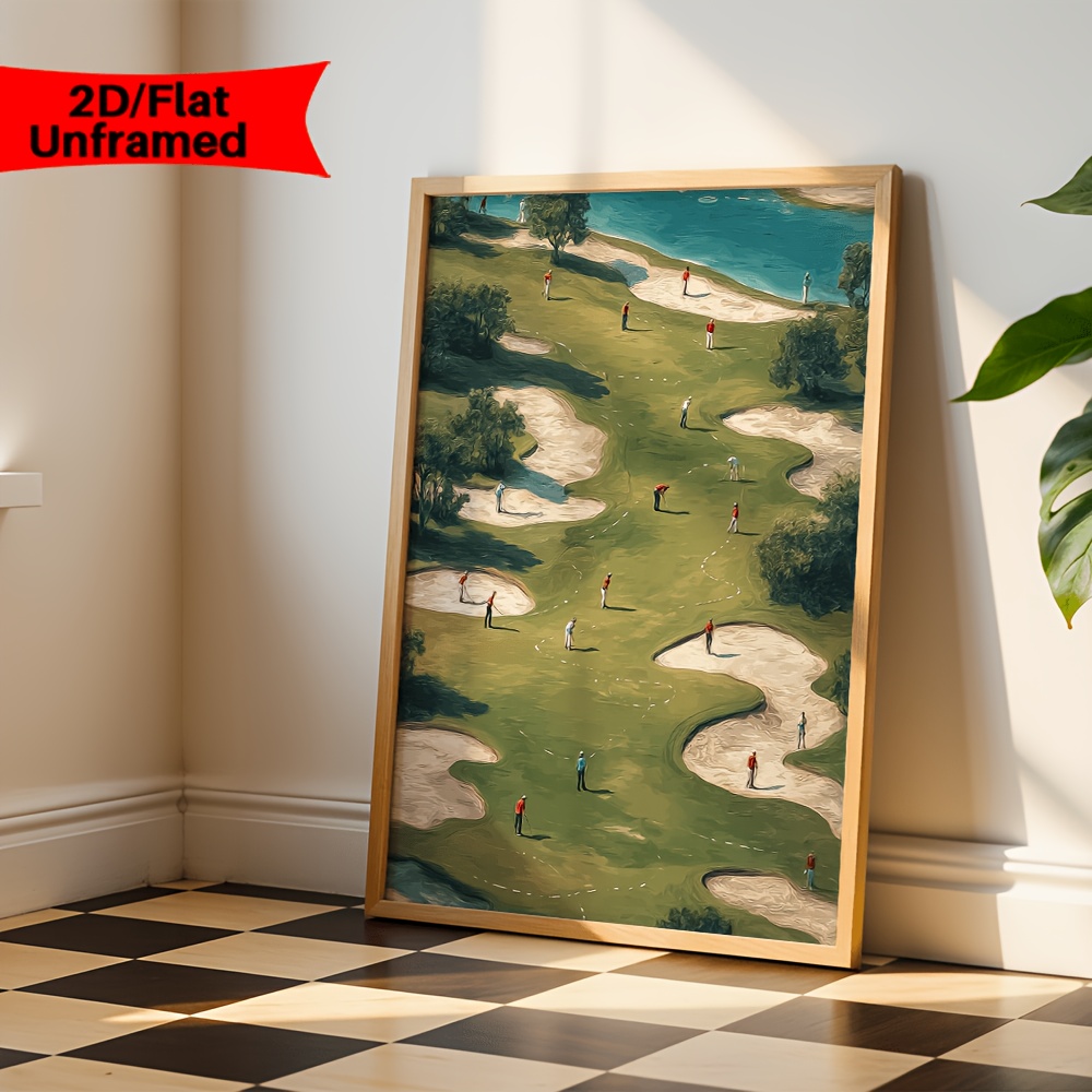 TEMU 2d Flat, 1 Piece, Wall Art, Retro Poster, Minimalist Golf Art Print, Miniature Golfer Canvas Painting, Unique And Decoration, The Gift For The