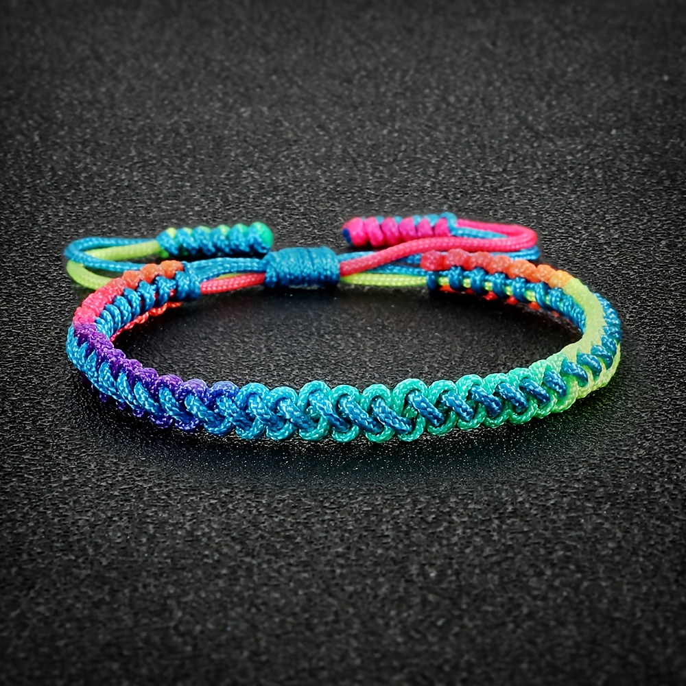 Women's Handwoven Braided Bracelet Boho Rainbow Gradient Adjustable