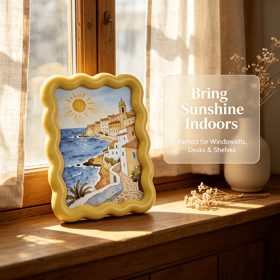 TEMU 5 Inch Cute 3d Curved Wave-shaped Photo Frame, Bedroom Nightstand Decor, Mini Photo Frame, For Desktop And Wall Display, Decorative Art Design,