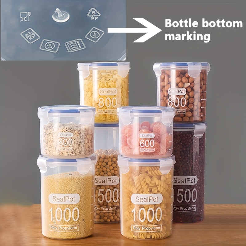 5pcs Set of 1000ml Transparent Sealed Containers, Suitable for Storing Grains, Whole Grains, Snacks, and Spices. Reusable Refrigerator Storage Boxes with Lids and Four-Corner Snap Closures. Round Containers Made of Transparent PP Plastic with Sealing