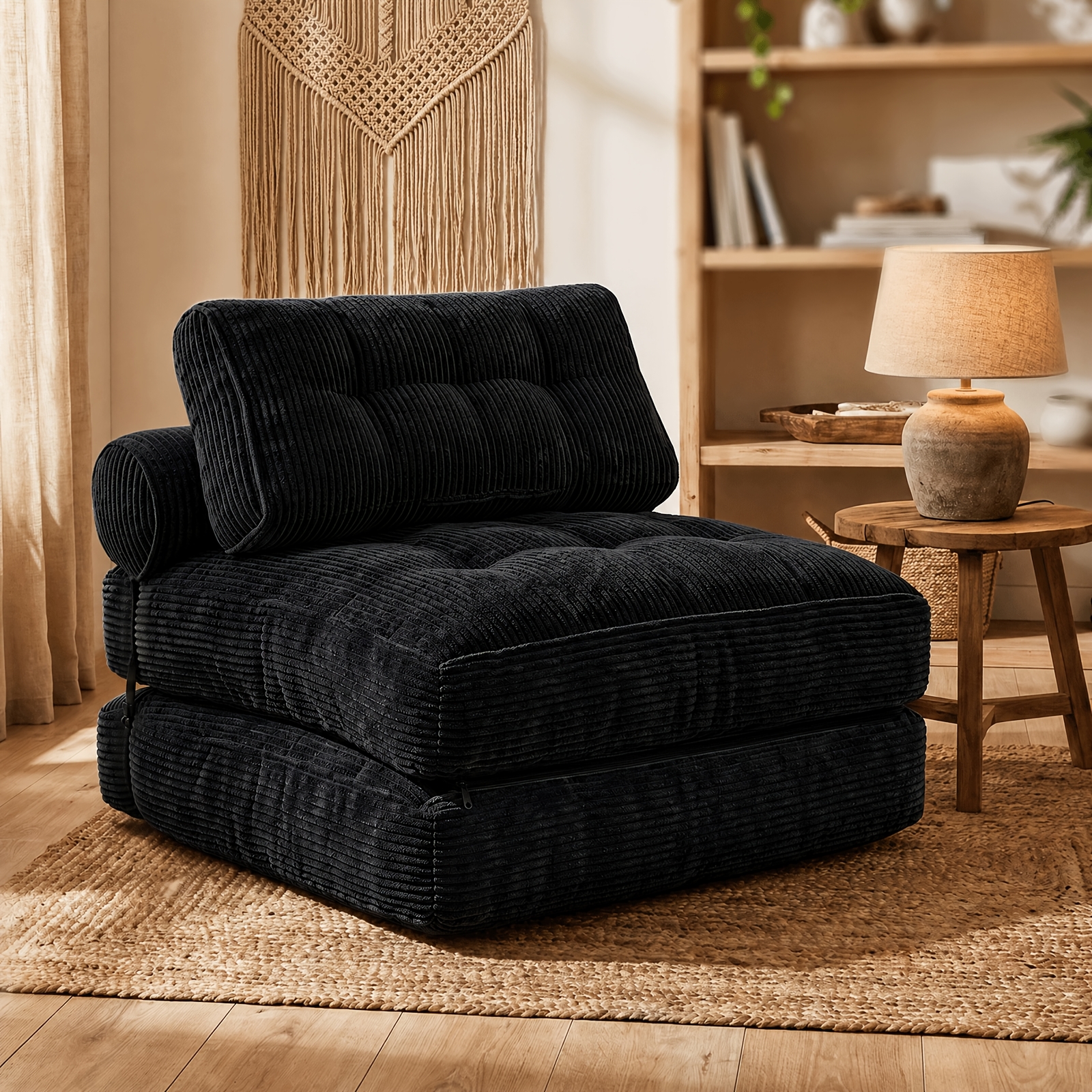 Vacuum Folding Sofa Bed, 3-in-1 Portable Tatami Mat Sofa Bed, Foldable Sleep Chair, Foldable Velvet Bed Without Frame, With Pillow, Bedroom, Living Room