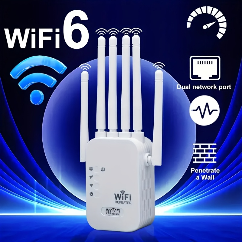 Amplificateur de signal Wifi haute performance pour la maison - Couvre 12850 pi² et 108 appareils, amplificateur Internet longue portée avec port Ethernet, configuration facile, fréquence radio 2,4 GHz, alimentation 100-240 V, prise standard européenne, aucune batterie requise