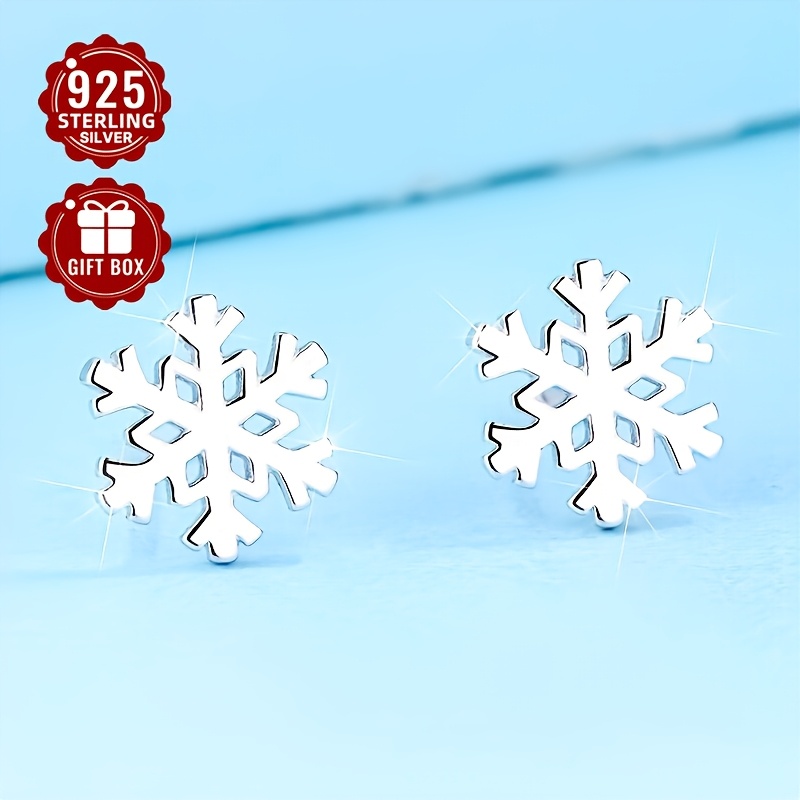 

A Pair Of 925 Sterling Simple Snowflake Earrings (about 0.65g) Suitable For Parties, , And As A Christmas Gift For .