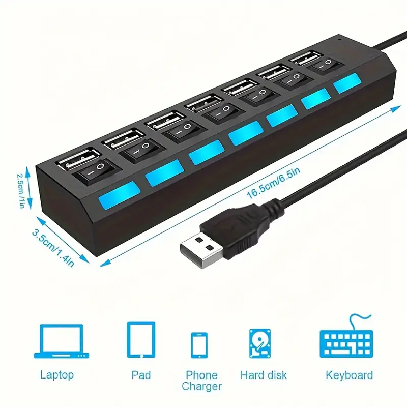 high 7ports usb splitter hub usb hub 2 0 use power adapter usb 2 0 multiple expander switch hub docking stations 30cm cable details 1
