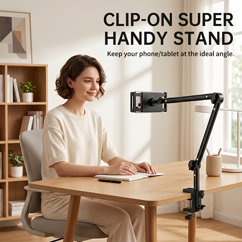 supporto a   girevole a 360° per uso   con morsetto e   regolabile a 3 assi - compatibile con ipad pro/smartphone/tablet, morsetto da comodino/scrivania   per letto o scrivania, supporto per tablet per leggere, guardare, giocare Dettagli dell'articolo 0