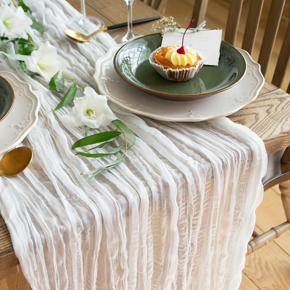 

1pc/5pcs Elegant White Cheese Table Runner Set - Extra Long Country Pleated Design, Suitable For Weddings, Bride Gift Parties, 's Gift Parties And Birthday Smash Decorations