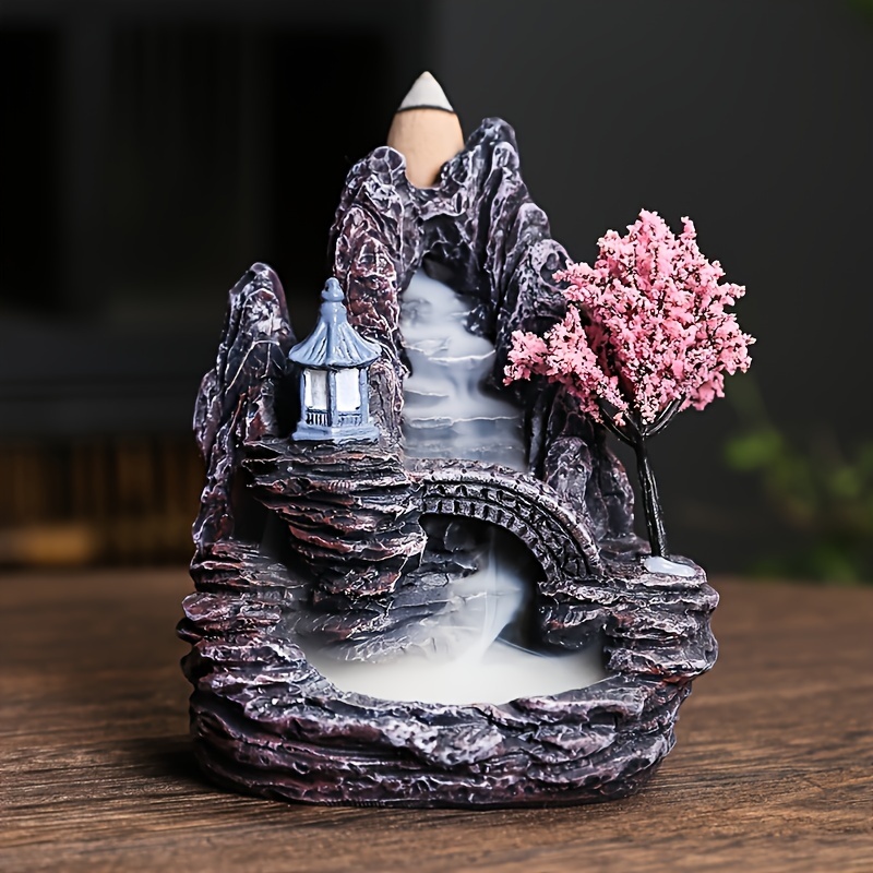 

Cherry Mountain Backflow - Living Room, Spa, Yoga, Meditation & Bedroom Decor | Waterfall Design With Ash Collector | Ceramic Home Accent (incense Cones Not Included)