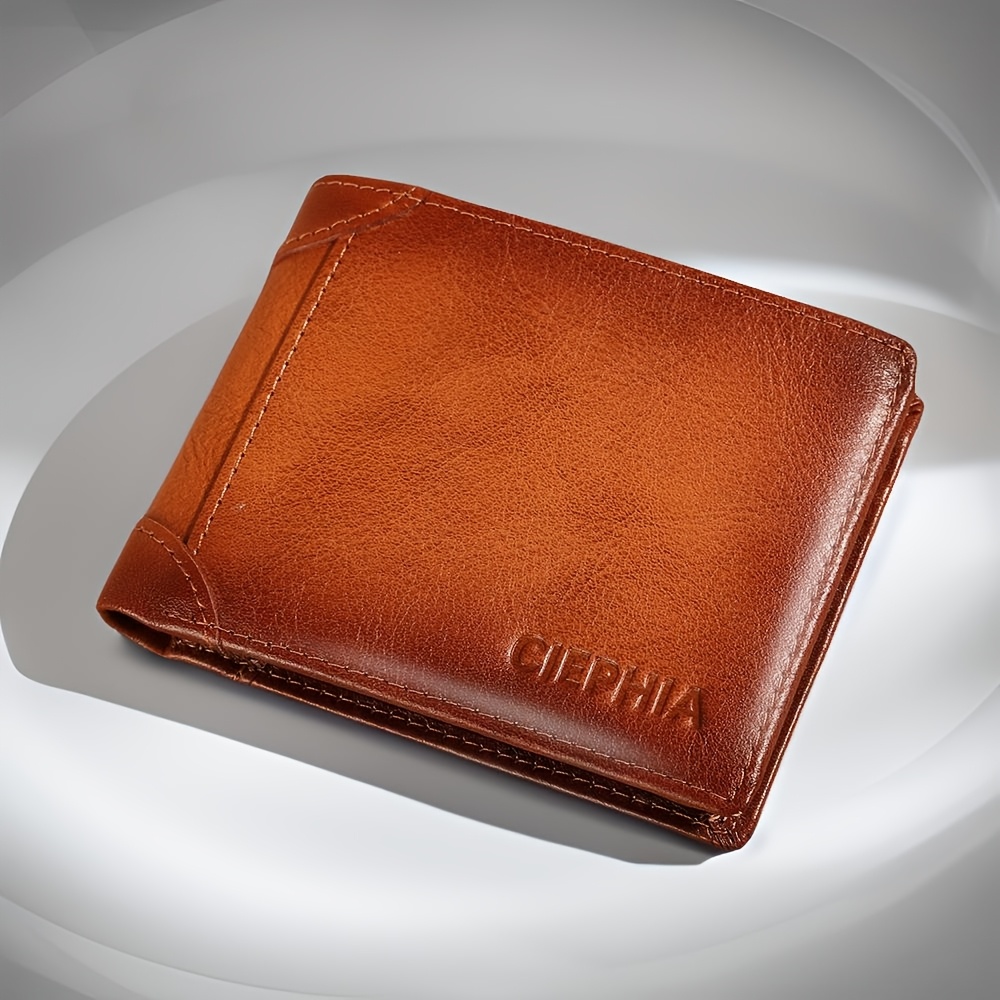 TEMU Ciephia Men's Retro Full Grain Leather Wallet | Rfid Blocking, Multiple Card Slots, Perfect Gift For Men