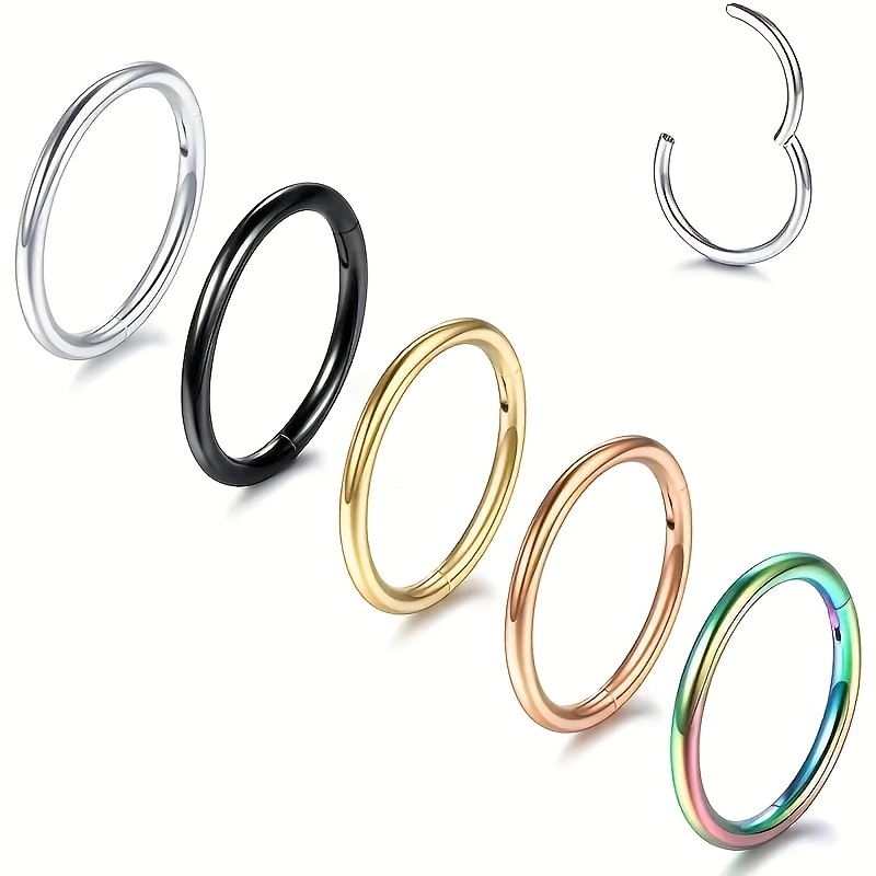 TEMU 18g 8mm Stainless Steel Nose Rings - Hinged Clicker Hoop Sleeper, Cartilage Daith Tragus Piercing Earrings Suitable For , Discreet Casual Attire, Valentine' Gift,