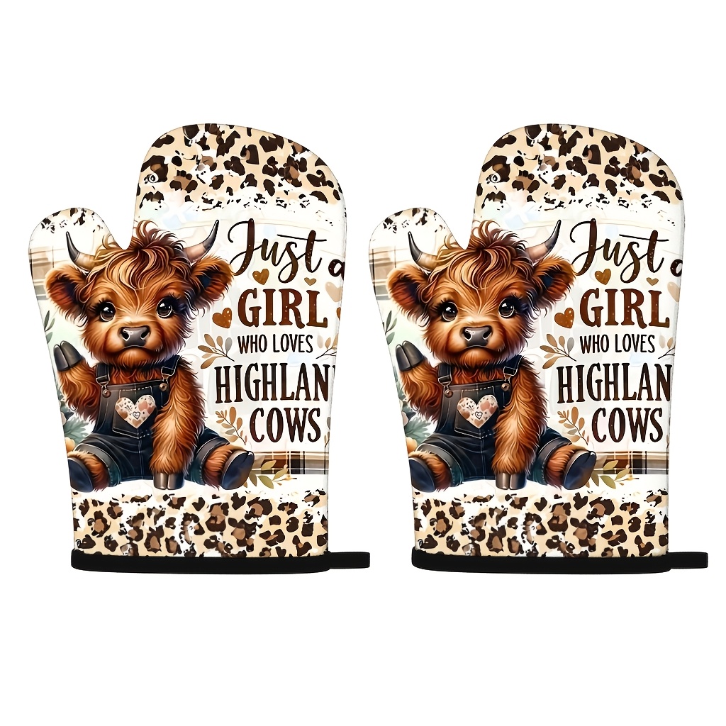 TEMU Ensemble de 2 maniques "" avec slogan Vache Highland, produits de qualité supérieure, adaptés , à , à un usage domestique, design amusant,